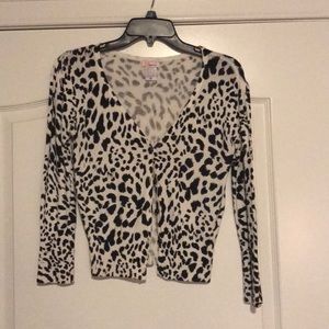 White black leopard button cardigan, size medium